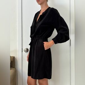 Vince Long Sleeve Silk Drawstring Dress Black Size M